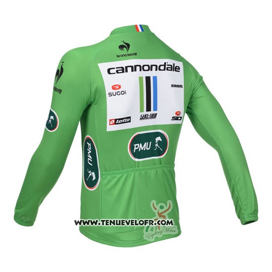 2013 Maillot Ciclismo Cannondale Lider Vert et Blanc Manches Longues et Cuissard